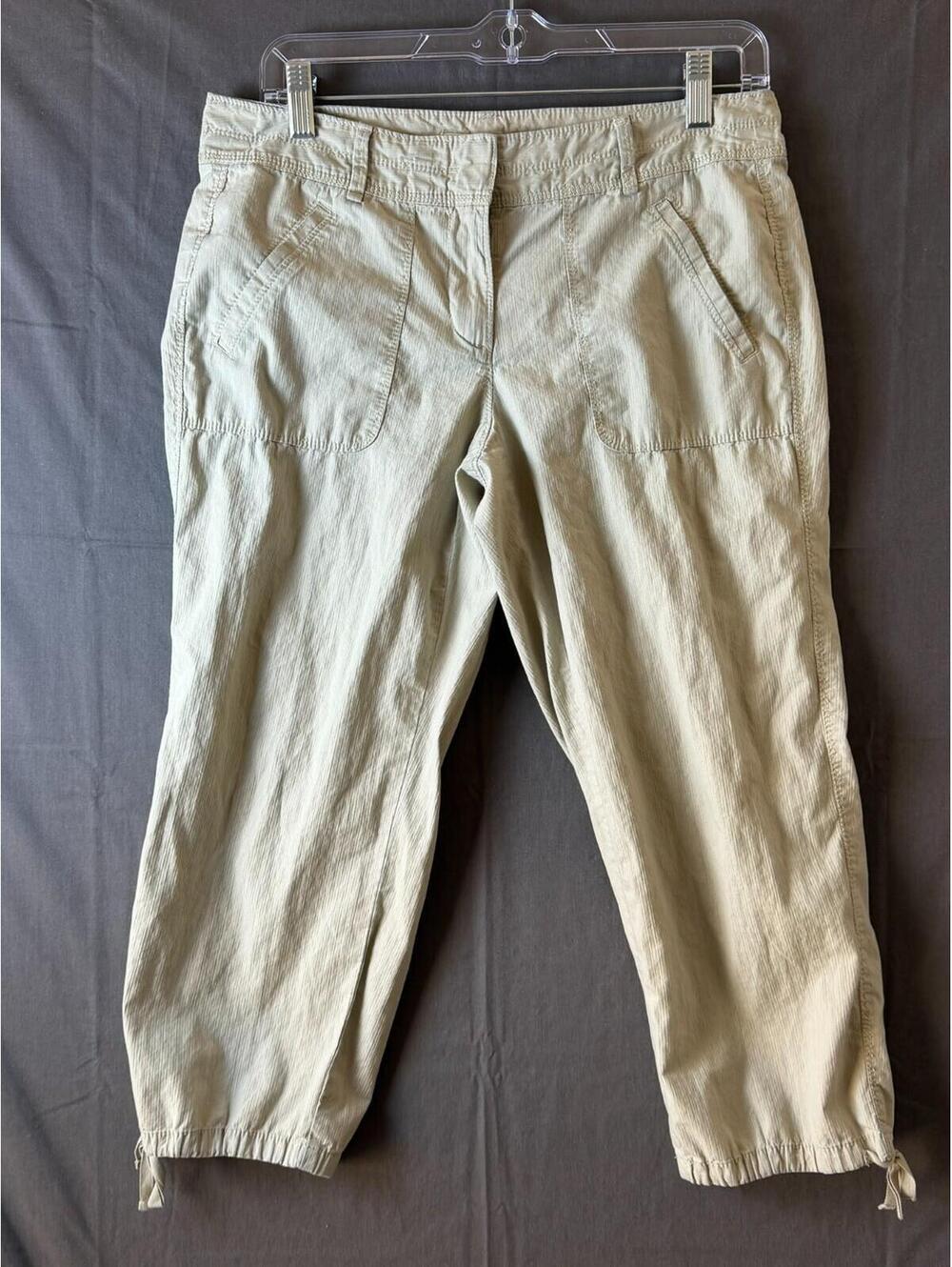 Ann Taylor LOFT Womens Size 4 Beige Crop Cargo Pants Textured Tie Cuff Utility